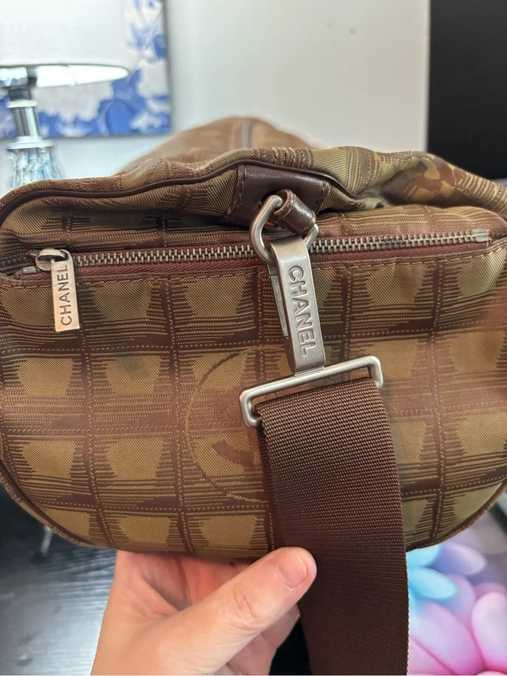 Authentic Vintage Chanel Travel Ligne Nylon Jacquard Barrel Bag